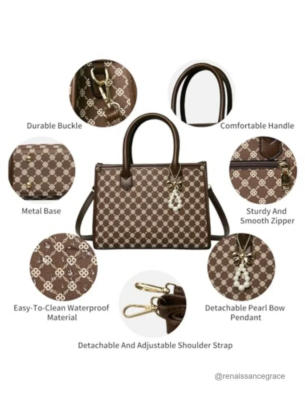 PU Leather Satchel Handbag 3-Piece Set with Wallet & Card Holder Adjustable
